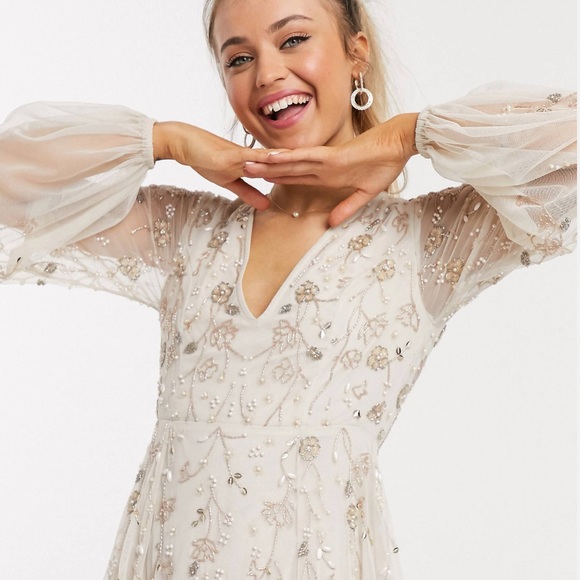 SOLD ASOS DESIGN embellished midi dress with blouson sleeves - Picture 3 of 4